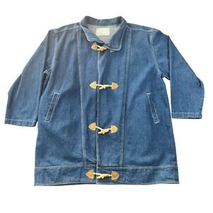 VTG Out of the Blue Denim Toggle Jacket Blue 3/4 Sleeve Duffle Chore Coat Womens
